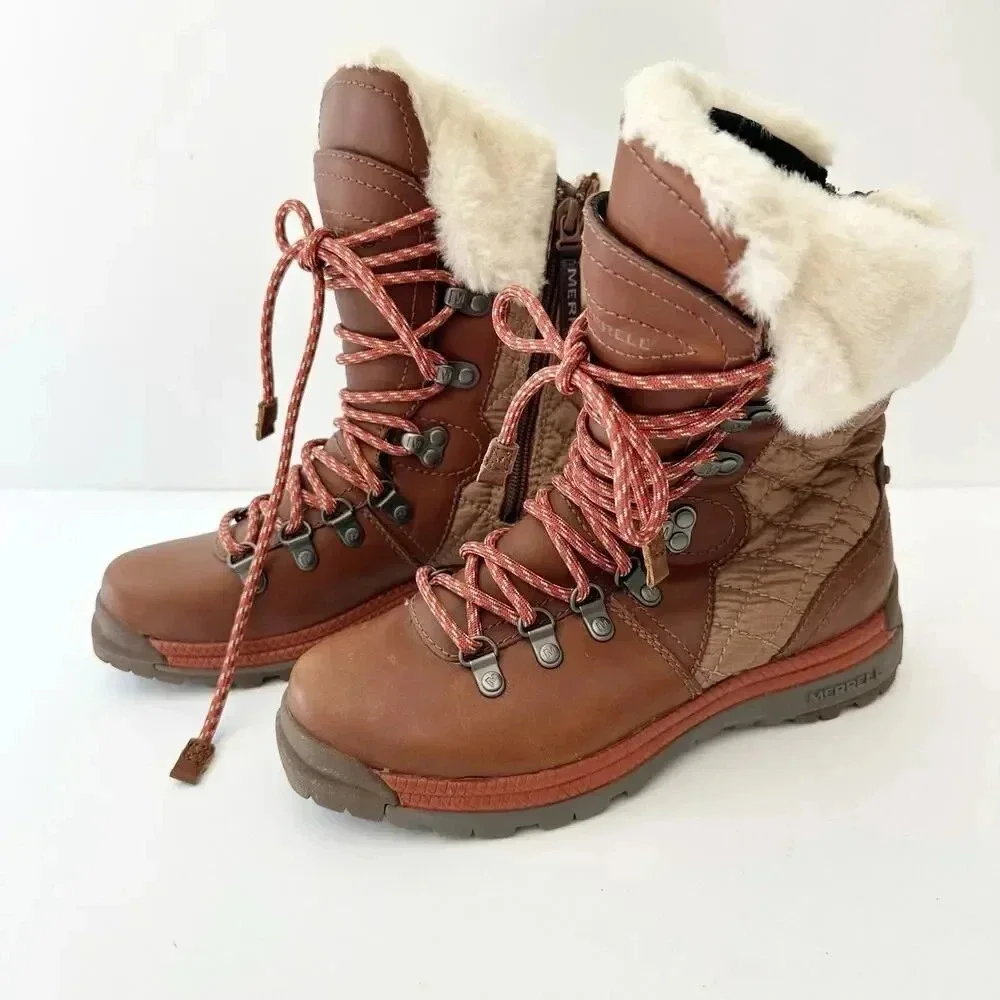 MERRELL Womens 5 Astoria Apres Brown Ski Winter Boots Polartec‎